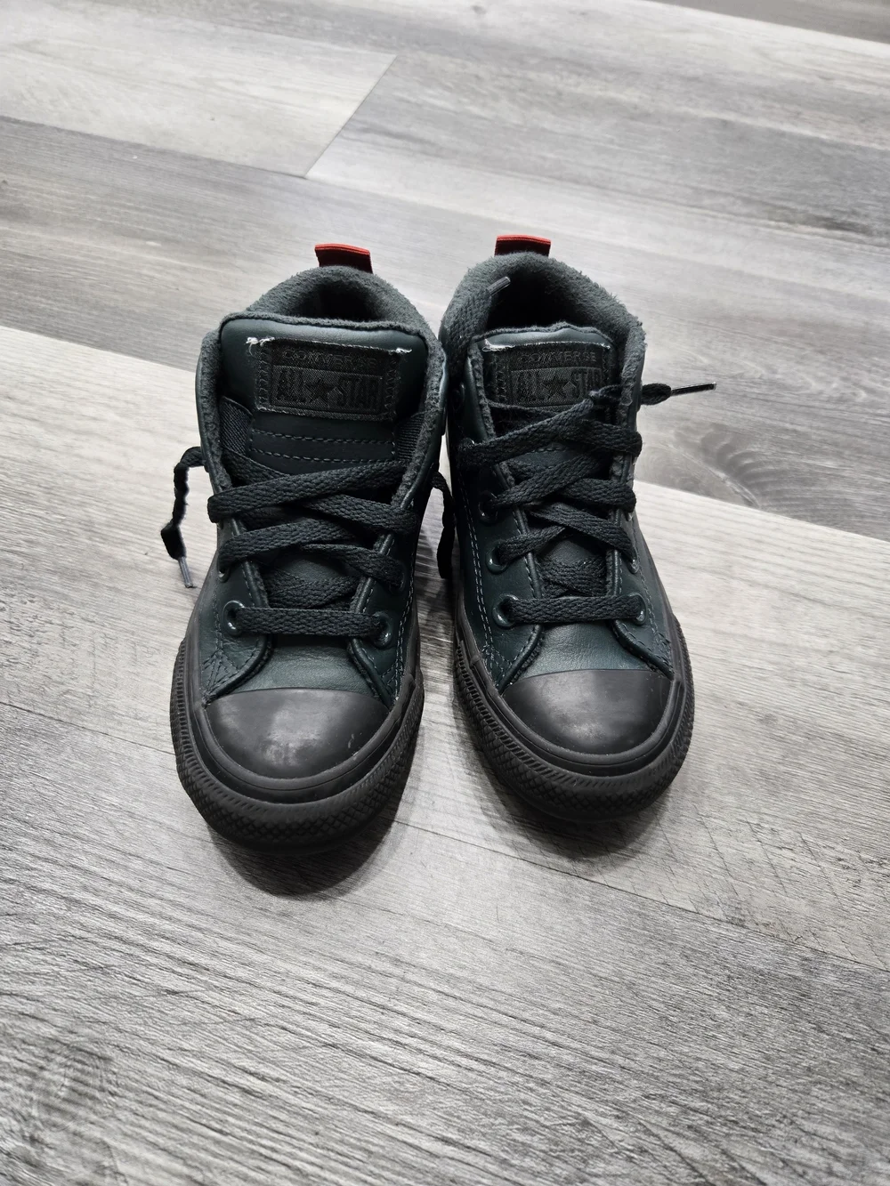 Converse Kids Black High-Top Sneakers with Red Heel Tab